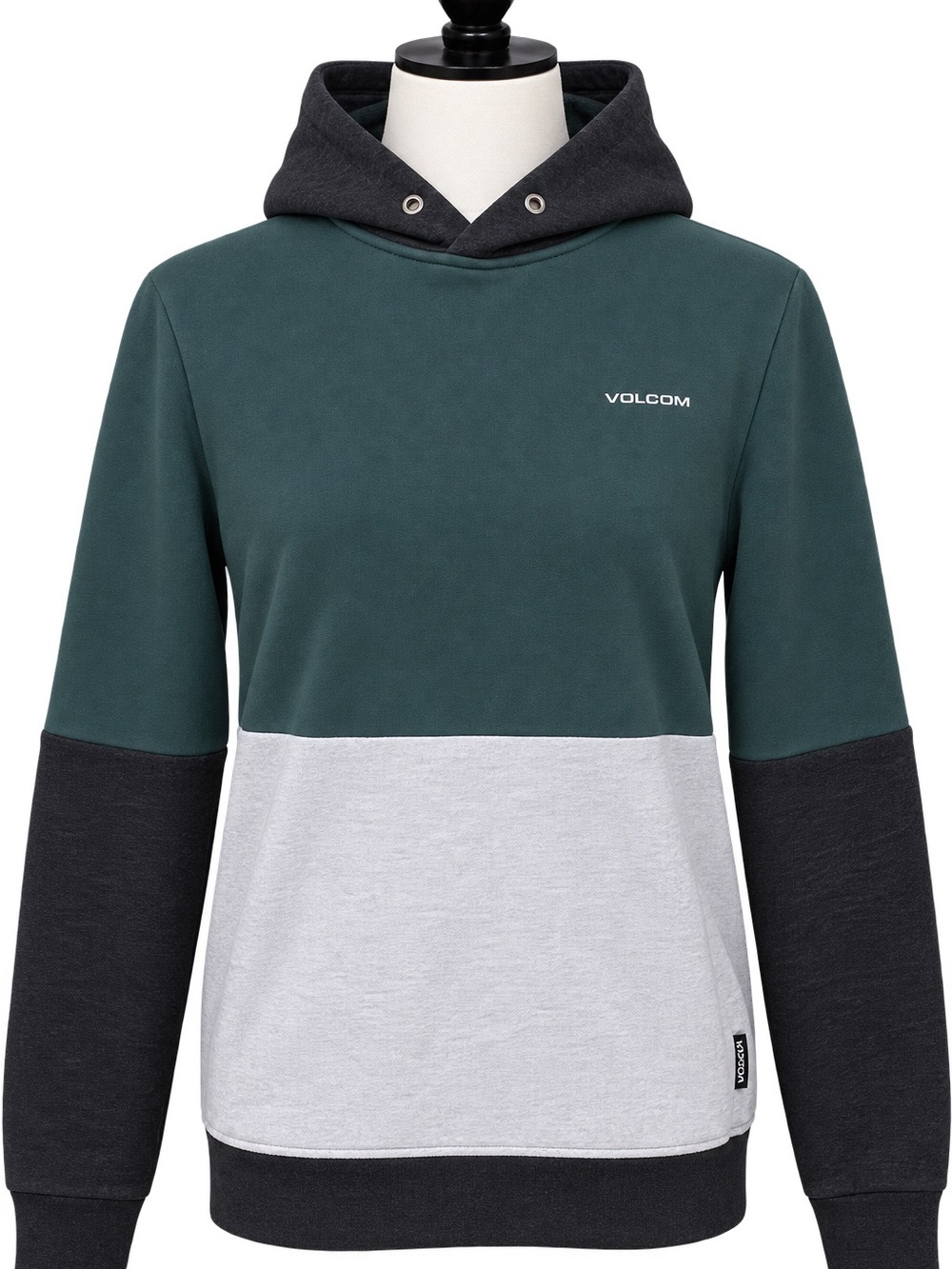Volcom Men’s Medium Colorblock Pullover Hoodie Teal Gray Black Cowl Hood